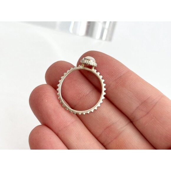 Beaded Mother of Pearl Domed Southwest 925 Sterling Silver Vintage Ring - sz 8 - Picture 11 of 12